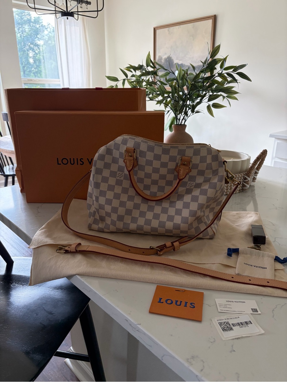 Louis Vuitton Damier Azur Speedy Bandoulière Satchel - White/Blue - Picture 4 of 5
